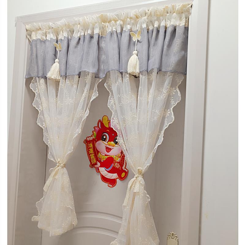2024新款免打孔文艺小短帘半帘绣花纱帘卧室书房门帘橱柜隔断装饰