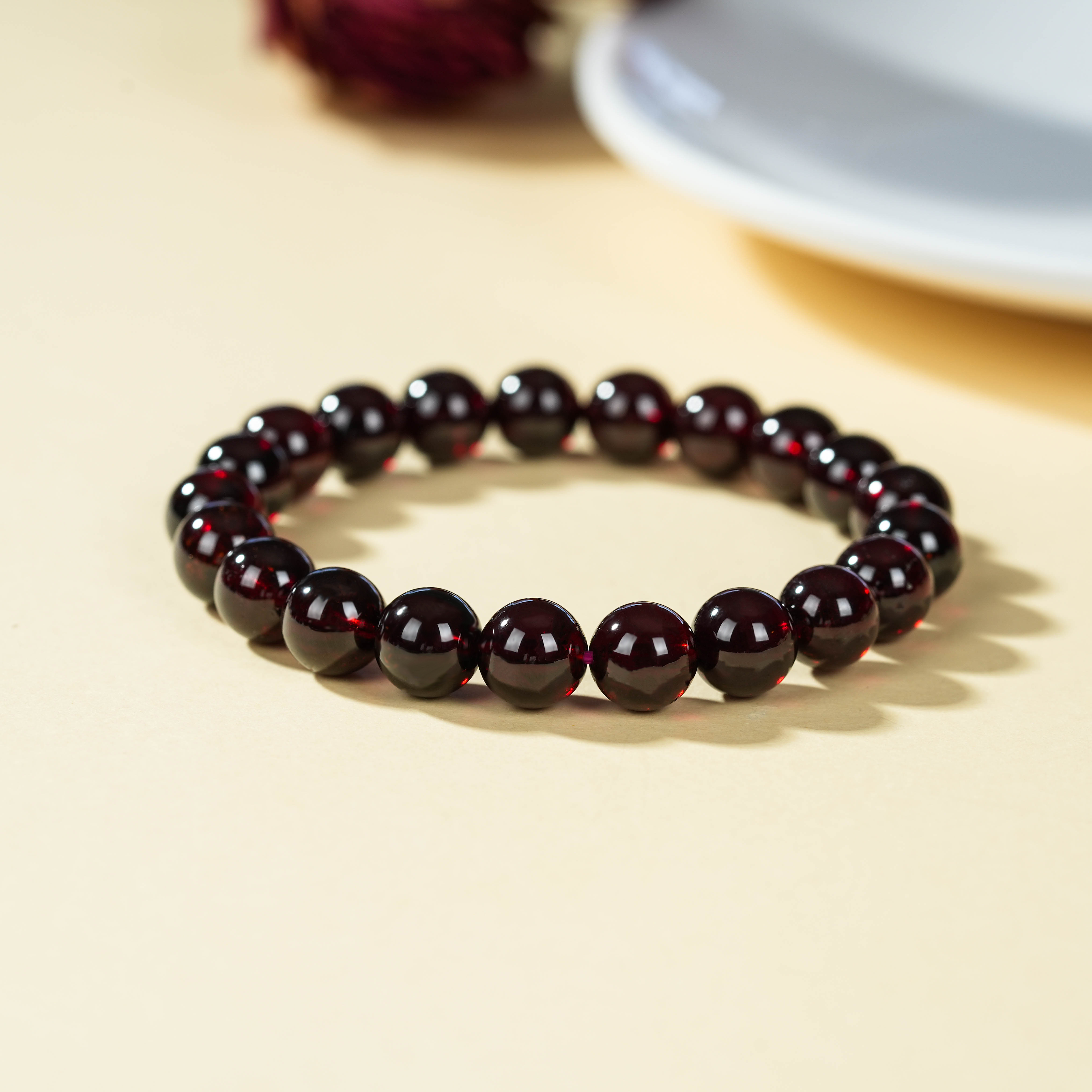 天然酒红石榴石单圈手串