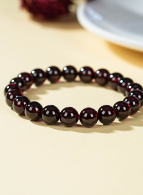 云上叙天然酒红石榴石单圈手串女款圆珠手饰10mm-V8151-E（商城）