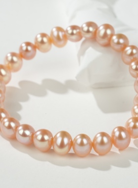 天然淡水珍珠单圈手串无核椭圆强光香槟金v88479-E(商城）
