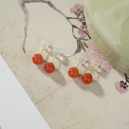 云上叙22 DS61784 南红圆珠耳钉-多样性发一件-7mm（甄选）