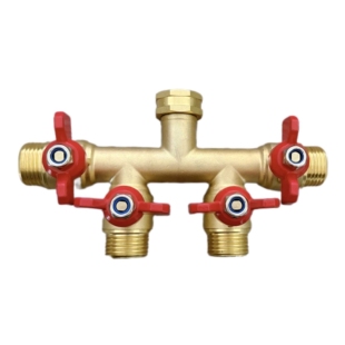 黄铜大口径3/4水龙头四通分流器 6分大流量四口分水器 园林铜阀门