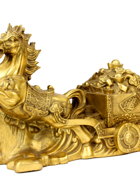 朴器 铜日进斗金马拉车摆件 铜马拉元宝摆件 铜马拉车摆件 铜马