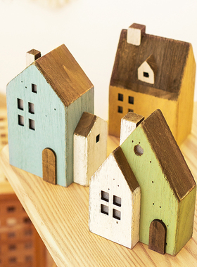 YBOX创意乡村田园木质小房子家居发光摆件挂饰圣诞装饰咖啡店礼物