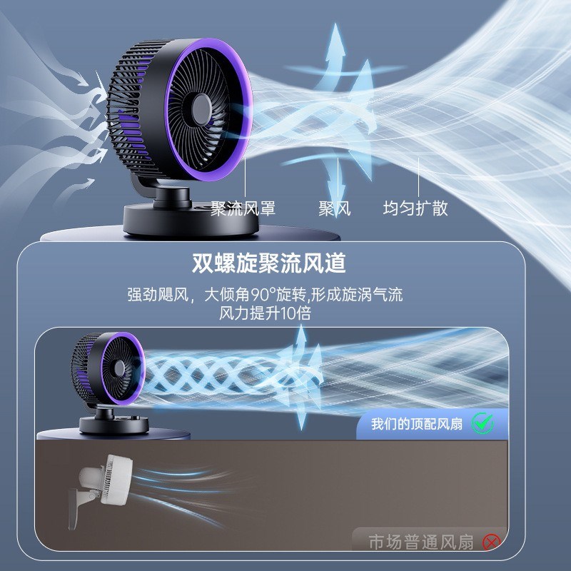 新款桌面小风扇空气循环扇自动摇头夹式充电便携壁挂无极调速宿舍