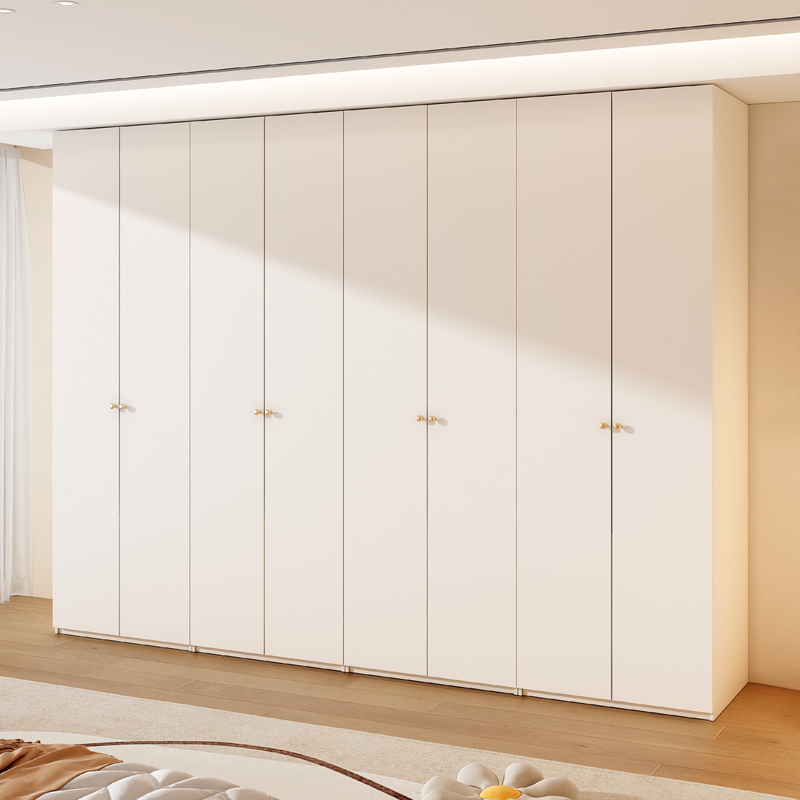 定制实木欧松板衣柜家用卧室现代简约一门到顶奶油风主卧大衣橱