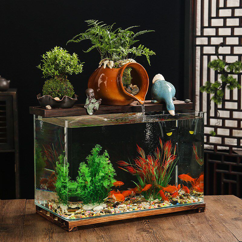 新款懒人鱼缸摆件循环流水过滤桌面鱼缸超白缸客厅办公室电视柜