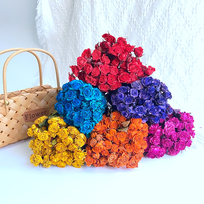多头玫瑰干花花束真花小清新客厅家居装饰摆件拍摄道具节日送人