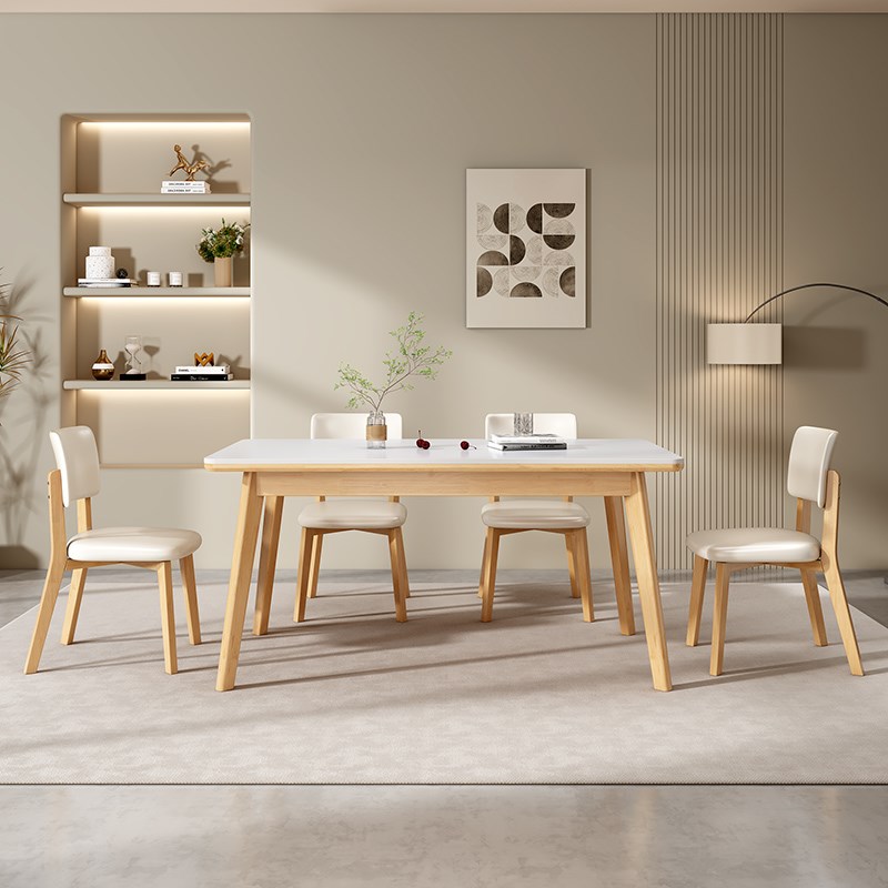 全实木餐桌岩板家用小户型现代简约轻奢客厅饭桌椅组合长方形桌子