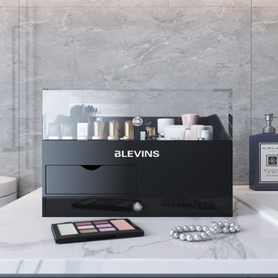 轻奢护肤品化妆品收纳盒带镜子浴室台面亚克力置物架桌面梳妆台