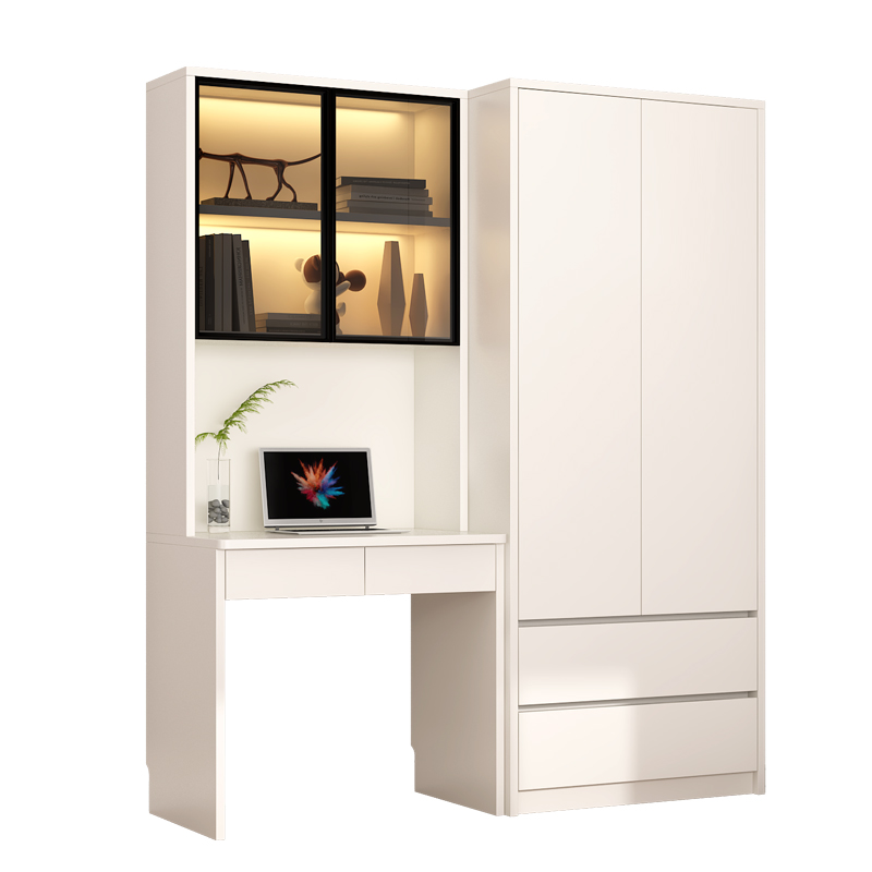 一半书桌一半衣柜儿童房一体组合次卧小户型家用学生卧室实木定制