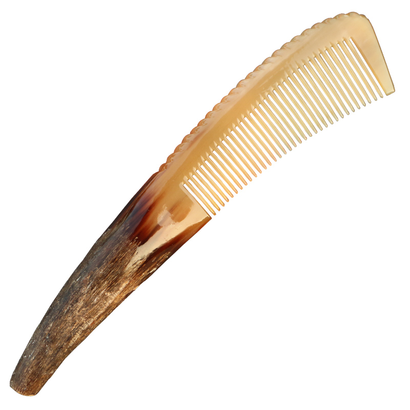 天然白牛角按摩梳子防静电密细齿珍藏版自然手柄养发梳 长22~30CM