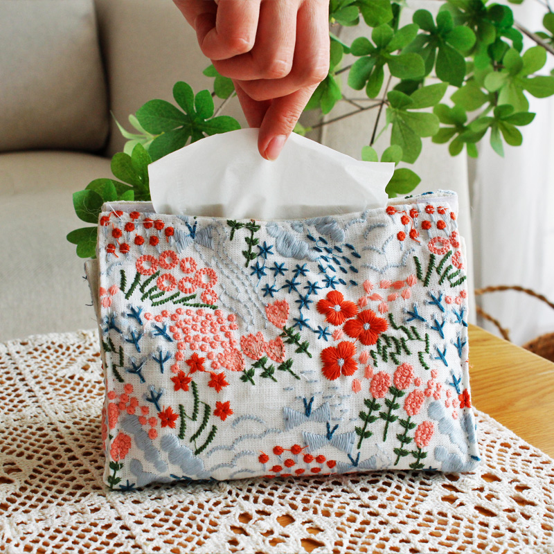 刺绣轻奢纸巾袋布艺田园车载办公纸巾套家用客厅抽纸袋床头纸巾盒