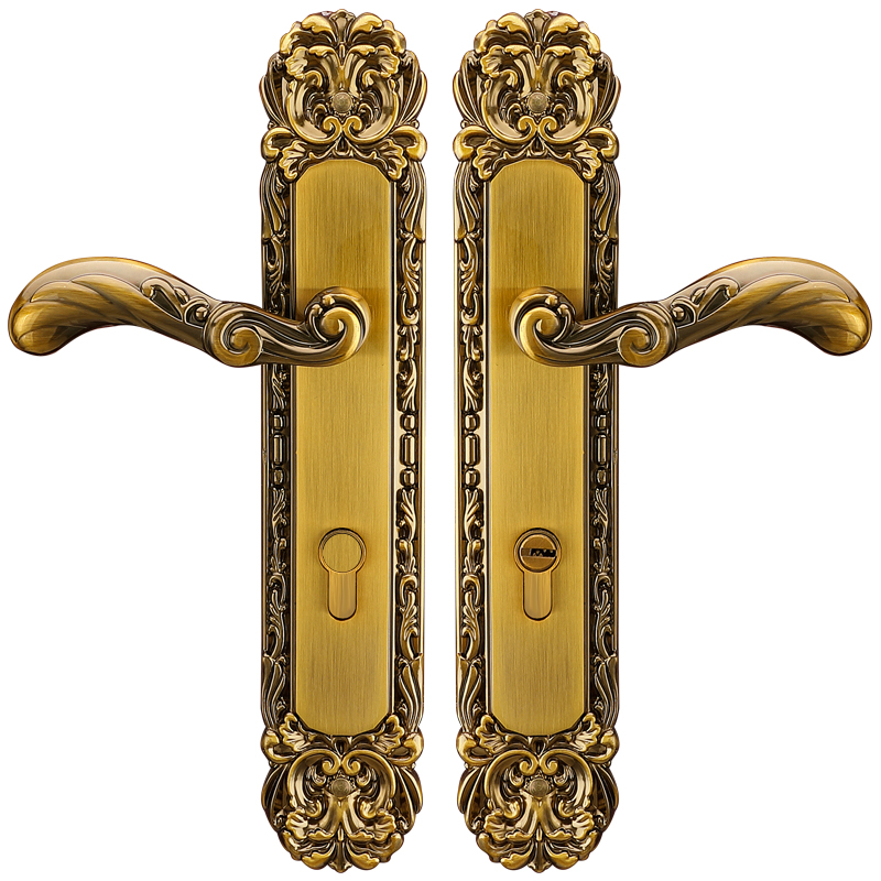 欧式室内门锁三件套 静音房门锁对开门锁双开门锁豪华木大门锁具