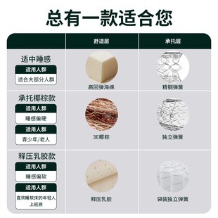 双虎家居席梦思床垫硬垫20cm厚家用软垫1.8米双人椰棕