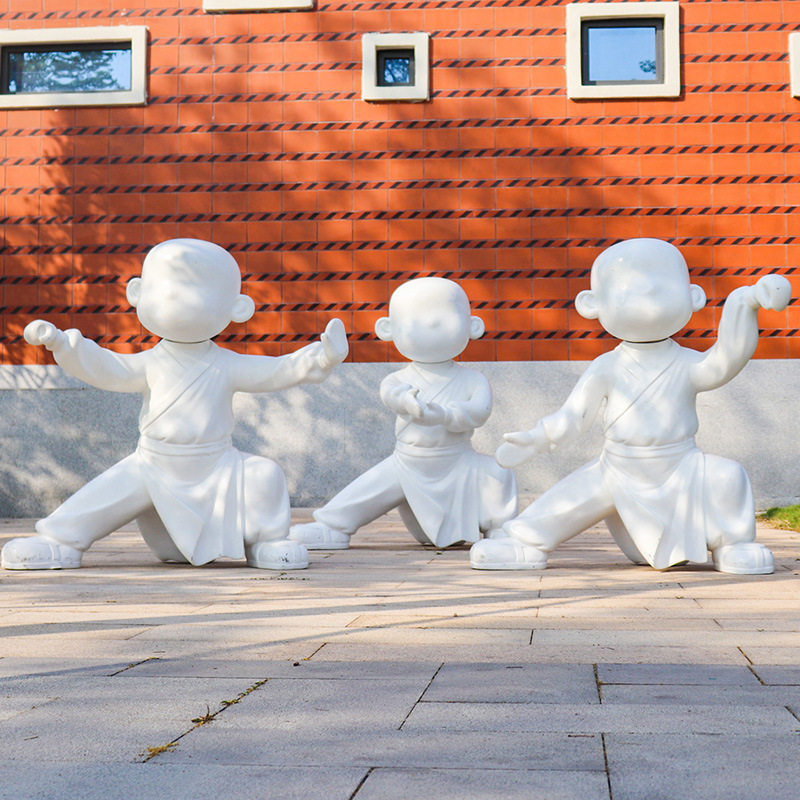 户外玻璃钢功夫小和尚雕塑寺院庙庭院公园林装饰新中式工艺品摆件