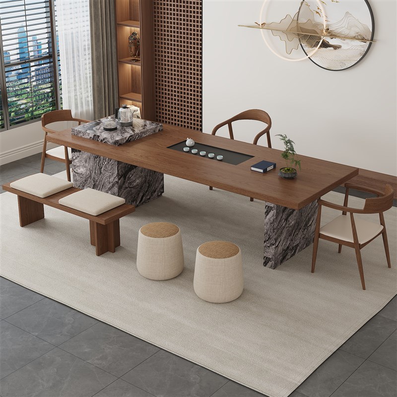 现代简约高级感茶桌椅组合实木岛台客厅家用办公室大板泡茶台轻奢