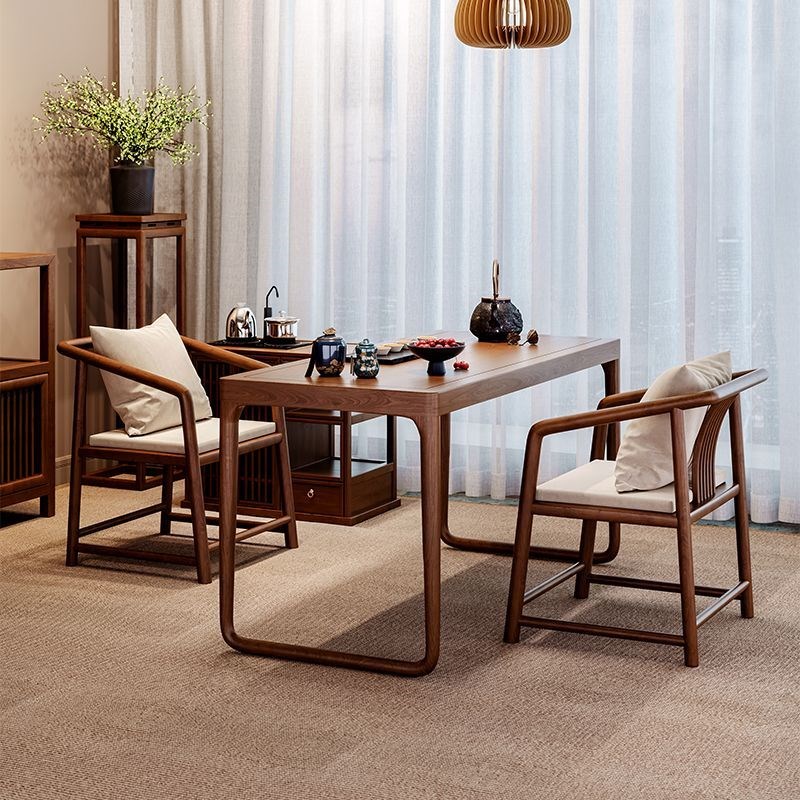 新中式阳台茶桌小型泡茶桌黑胡桃木茶桌椅组合家用实木书桌小茶台