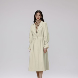 休闲百搭喇叭袖 素芭收腰裙式 复古时尚 新款 长裙子SJ0527 风衣女秋季