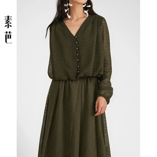 休闲透气衬衫 高级感复古时尚 SS0966 优雅V领上衣女春季 素芭灯笼袖