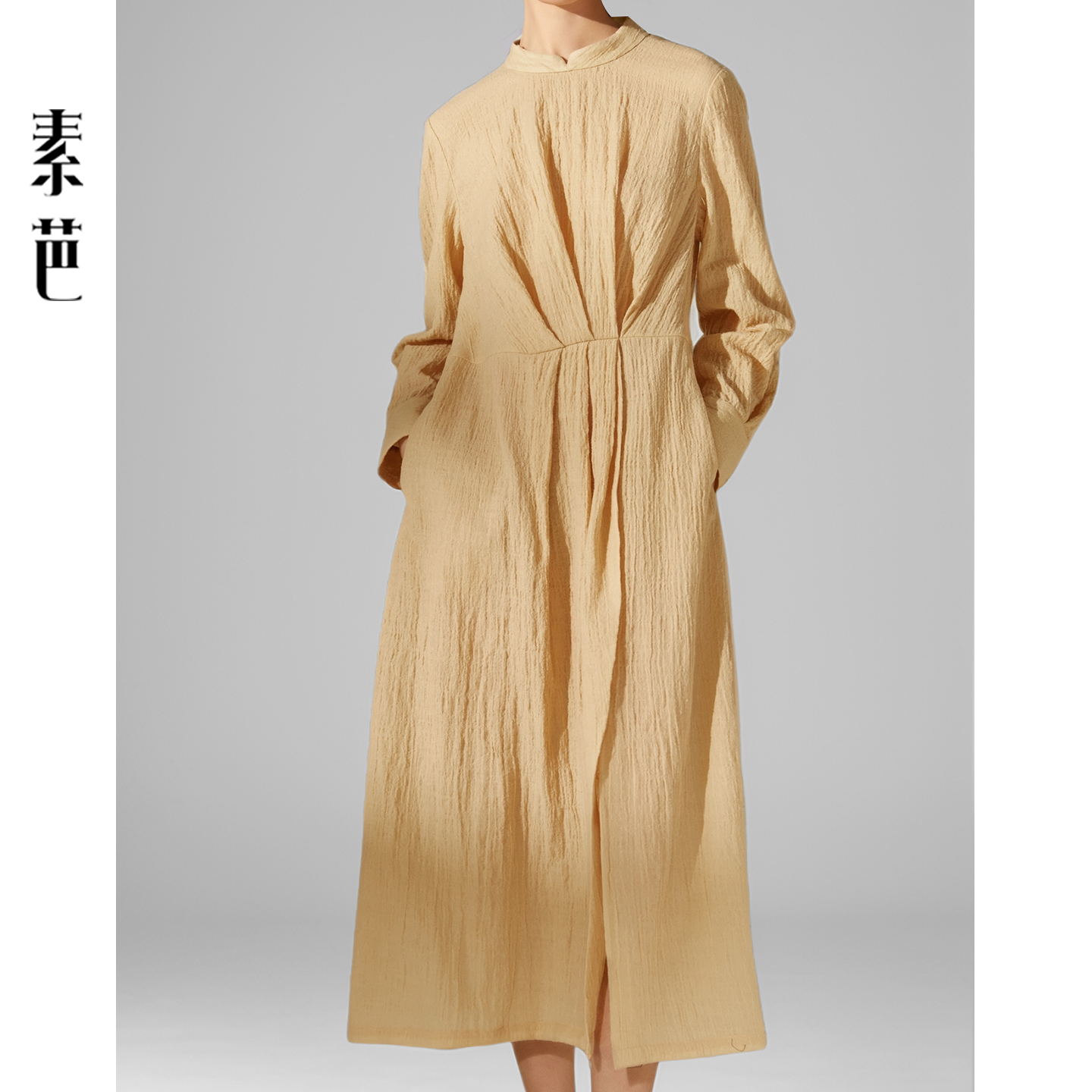 典雅立体褶裥连衣裙女