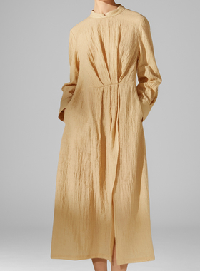 素芭典雅立体褶裥连衣裙女秋冬新中式褶皱设计时尚百搭长裙SF0765