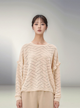 素芭肌理感几何纹样时尚毛衫女秋季慵懒感宽松百搭休闲上衣SS0255
