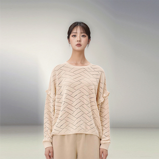 慵懒感宽松百搭休闲上衣SS0255 女秋季 素芭肌理感几何纹样时尚 毛衫