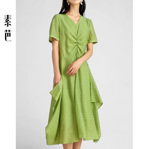 莱赛尔格纹肌理连衣裙
