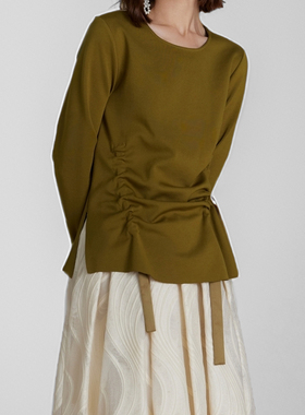 素芭艺术感抽褶针织上衣女冬季抽绳设计时尚百搭休闲打底衫SS0867