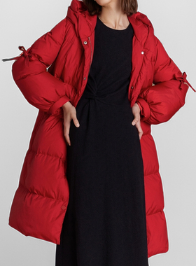 素芭高级感时尚系带羽绒服女冬季连帽立领休闲保暖中长外套SJ0813