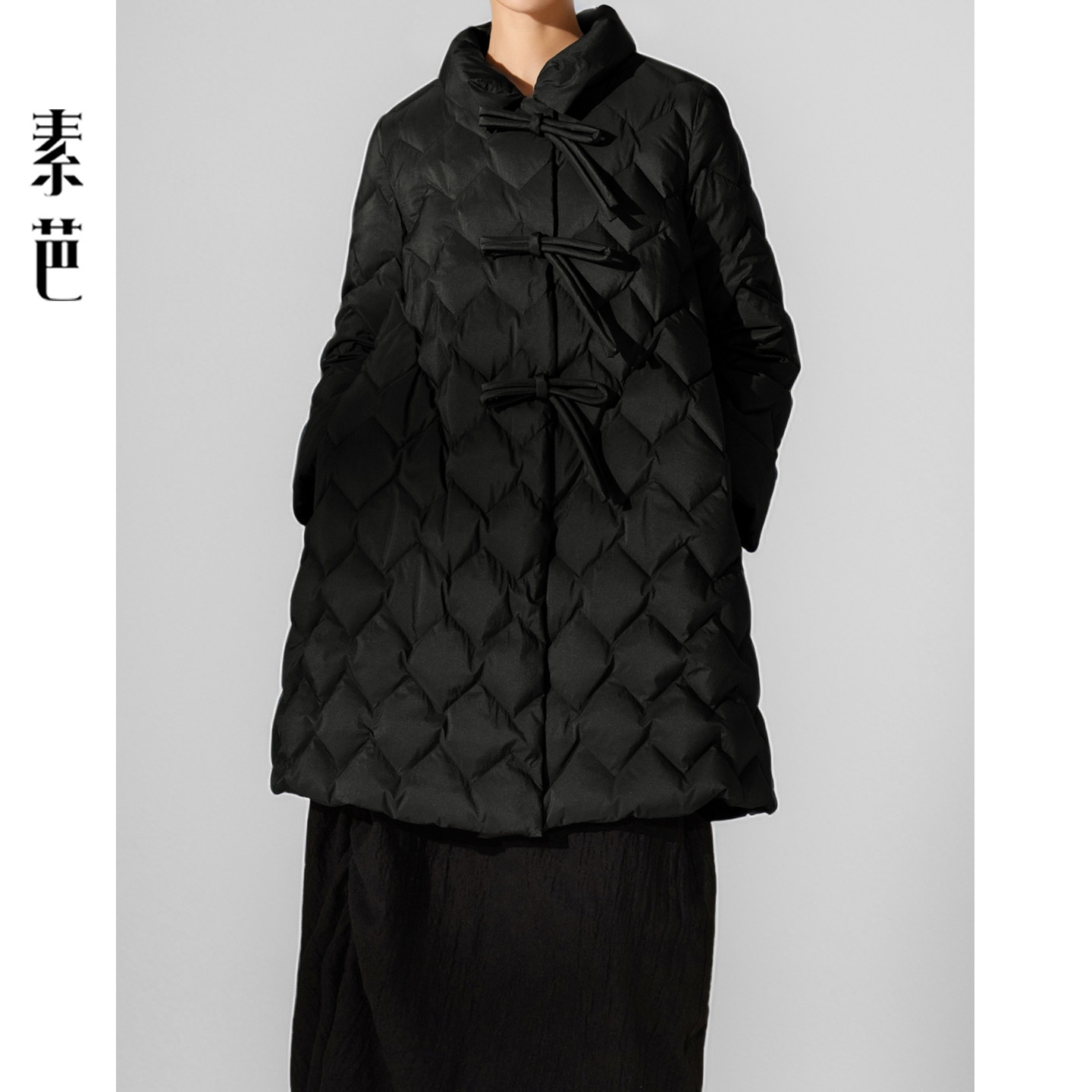 素芭轻中式立领保暖羽绒服女冬季时尚百搭黑色休闲长款外套SJ0785,女装/女士精品,羽绒服,淘宝优惠券,粉丝福利购,淘宝优惠卷