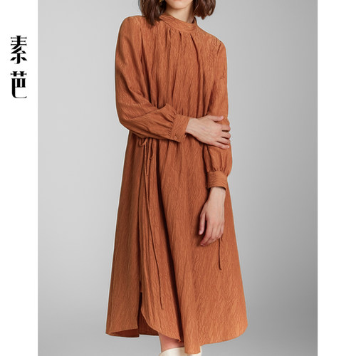 优雅收腰系带小立领连衣裙
