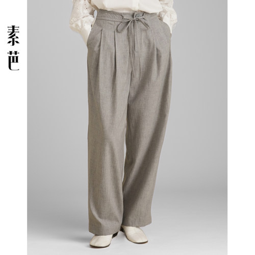 高级感优雅系带叠褶长裤
