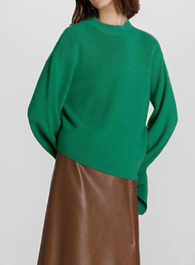 素芭艺术感圆领毛衫女士秋季垂坠感时尚百搭休闲不规则上衣SS0753