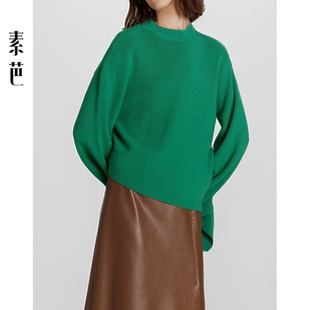 百搭休闲不规则上衣SS0753 垂坠感时尚 素芭艺术感圆领毛衫 女士秋季