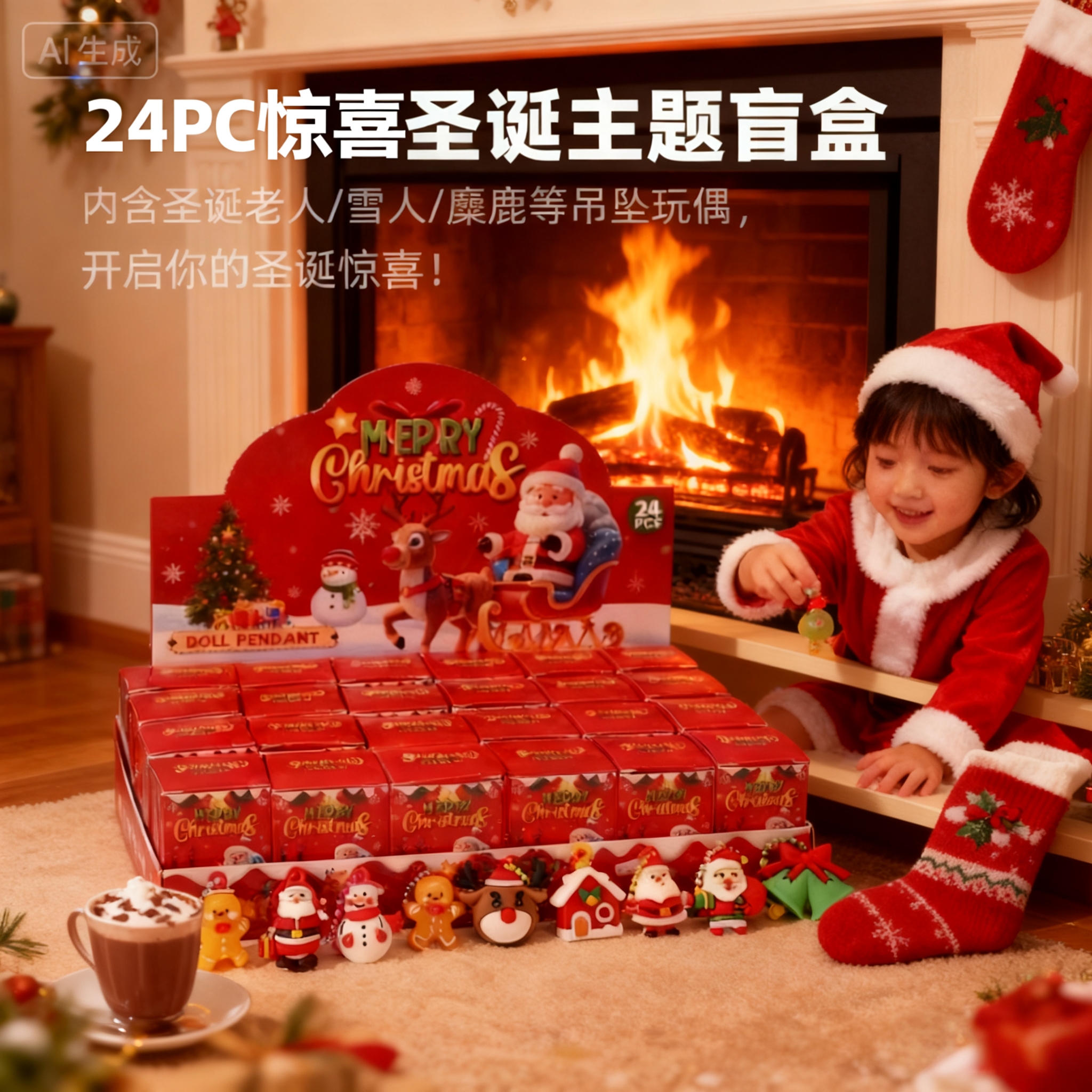 圣诞节日24入盲盒洞洞乐抽奖玩具马年生肖盲盒儿童礼物公仔摆件