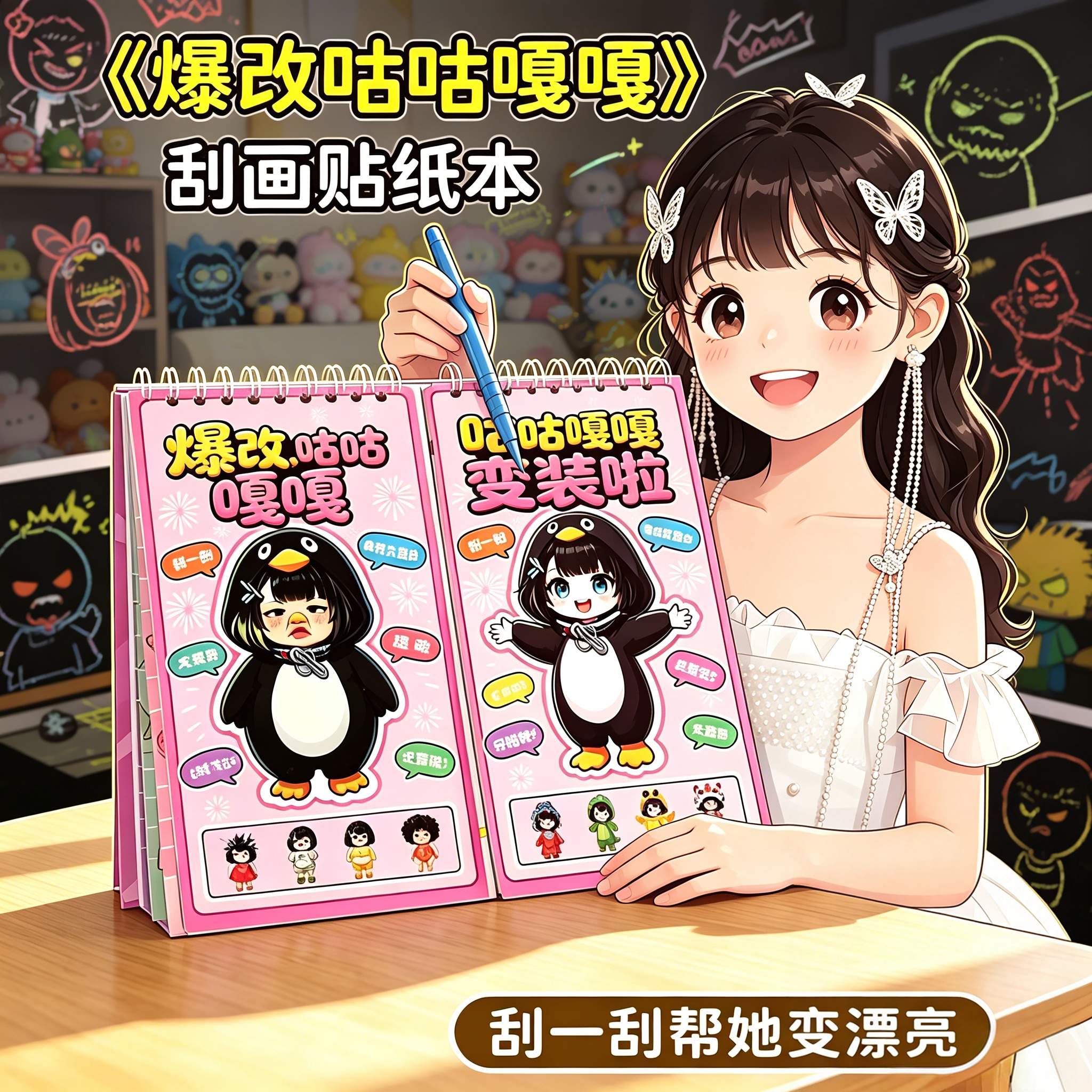 新款爆改美人鱼刮刮乐咕咕嘎嘎换装贴纸手工diy益智玩具女生礼物