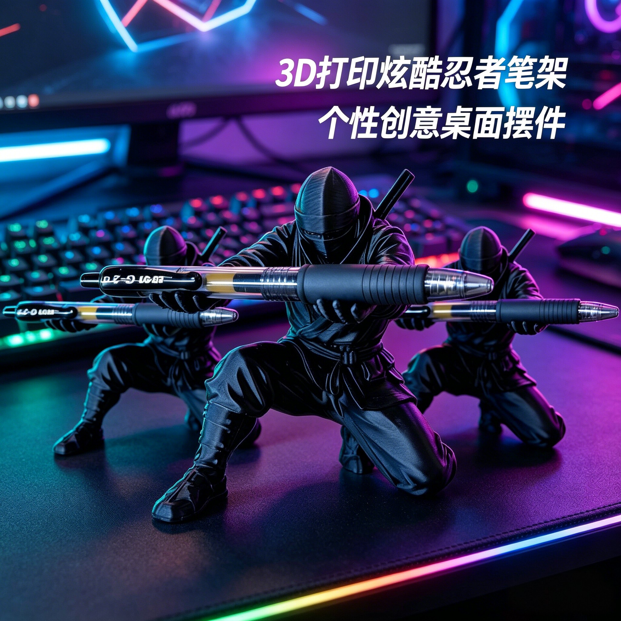 3D打印忍者笔筒笔架桌面装饰摆件笔架文具收纳笔筒个性黑武士创意桌面摆件个性化桌面装饰图片