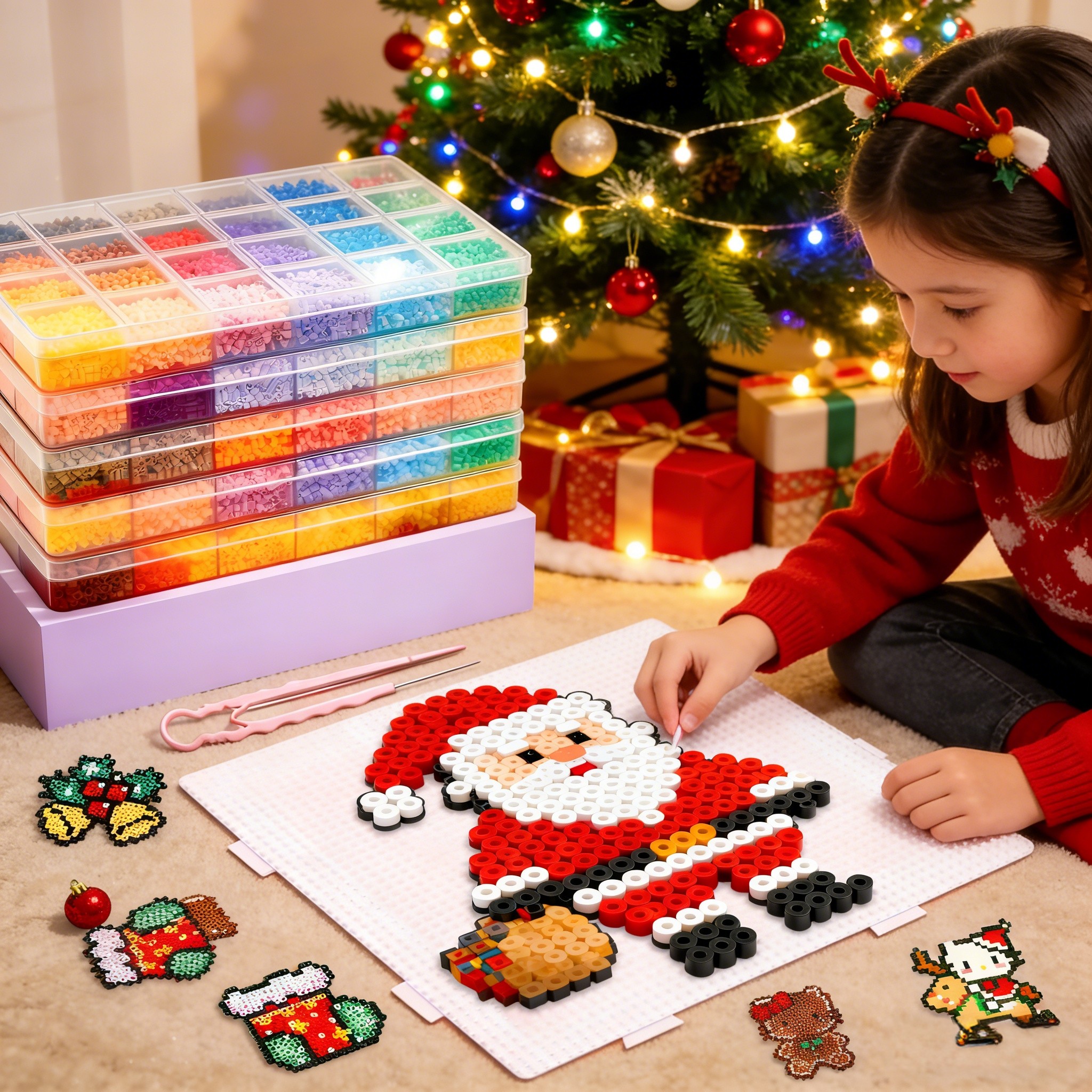 儿童益智拼豆豆手工diy套装工具材料包拼豆手工玩具圣诞礼物制作
