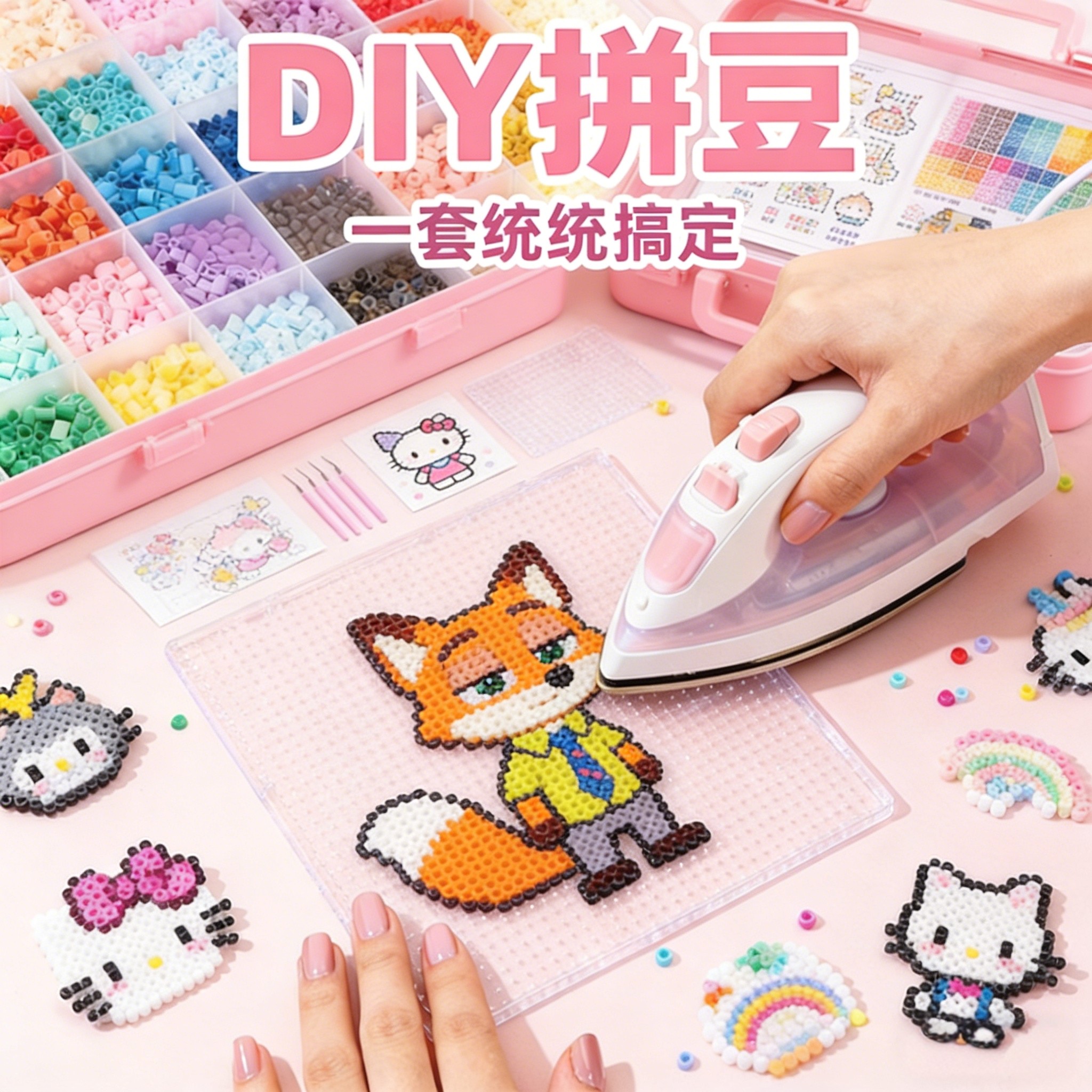 手工DIY拼豆套装儿童益智玩具全套手工材料拼豆专用笔彩色带熨斗,玩具/童车/益智/积木/模型,拼豆/拼豆工具,淘宝优惠券,粉丝福利购,淘宝优惠卷