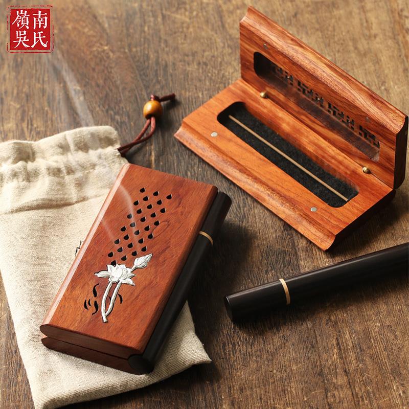 短款线香卧香盒檀香炉花梨木质黑檀木储香筒香管便捷随身沉香薰炉