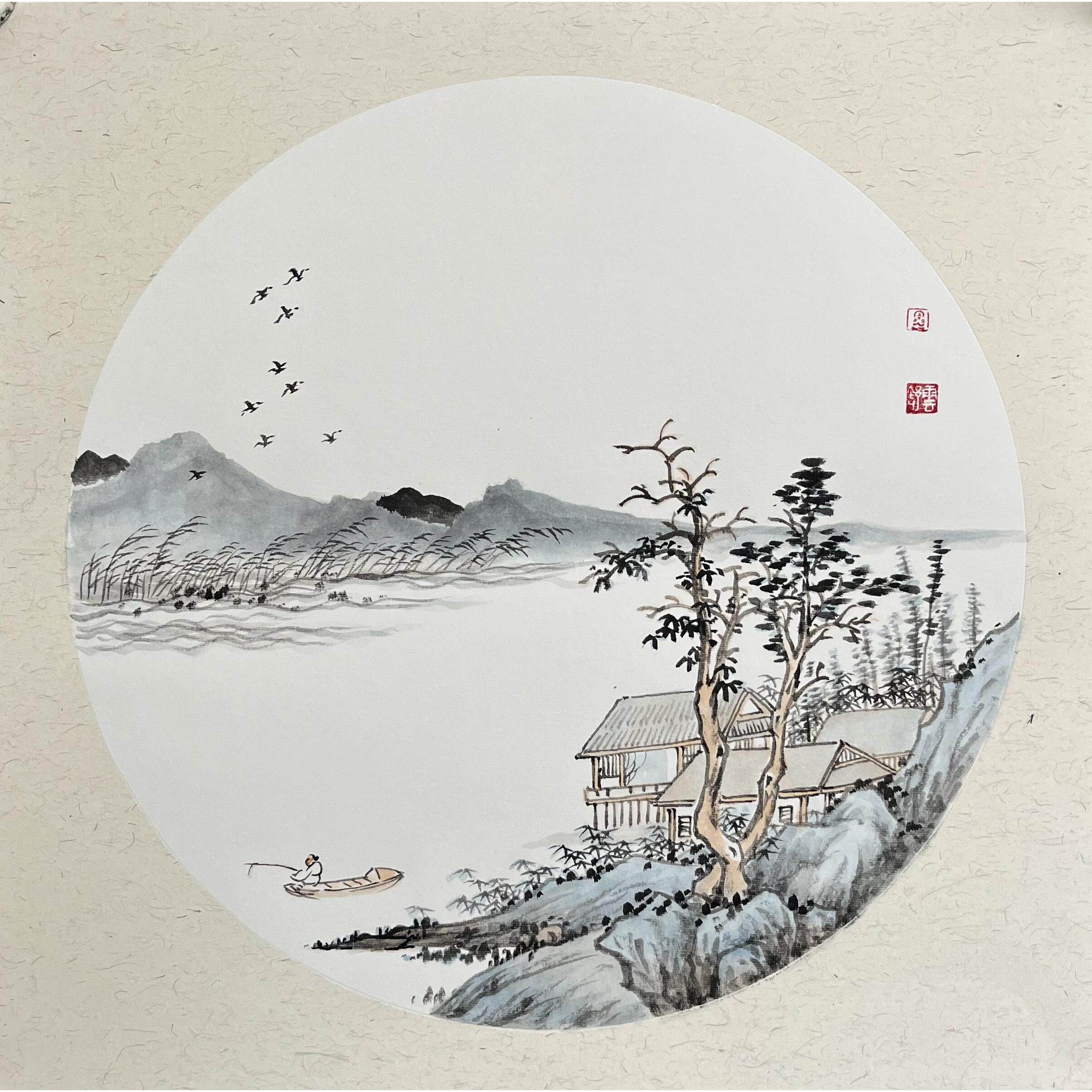 纯手绘斗方山水画水墨国画办公室客厅沙发正方形壁画玄关挂画真迹,家居饰品,国画,淘宝优惠券,粉丝福利购,淘宝优惠卷