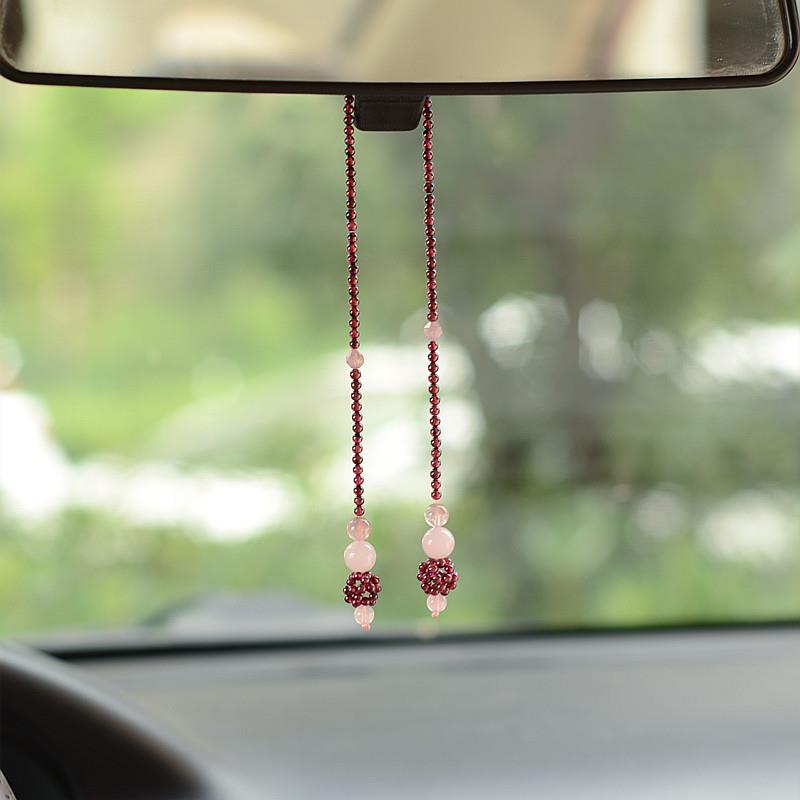 天然石榴石草莓晶粉水晶汽车用饰品挂饰车载挂件吊坠车内汽车挂件