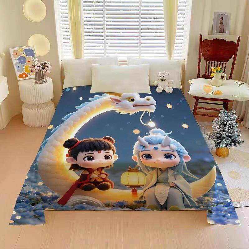 动漫电影哪咤2双人床被单儿童宿舍哪咤敖丙单人垫单卡通印花床单,床上用品,床单,淘宝优惠券,粉丝福利购,淘宝优惠卷