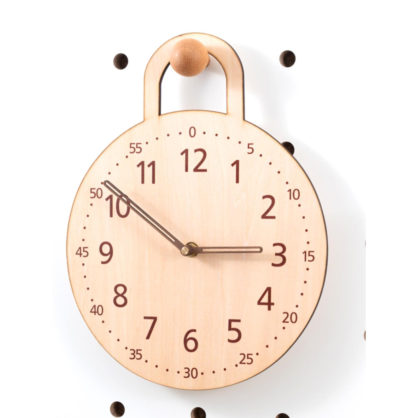 木目iwood 洞洞板配件木质带钩挂钟 现代简约静音创意时尚时钟
