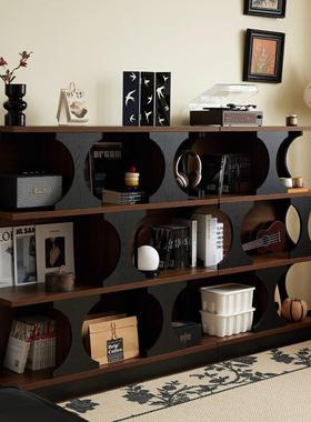 书柜半墙客厅书架中古风边柜简约现代黑色落地柜组合柜哈利柜酒柜