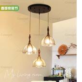 法式 覆古玻璃吊灯餐厅三头简约焊锡灯创意吧台个性 床头小吊灯casa