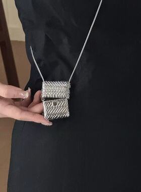 复古金属编织小方包串珠项链女