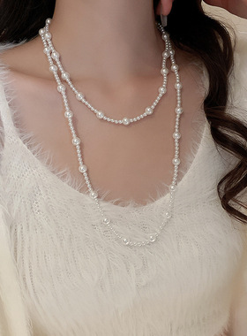 2025新款多种戴法加长珍珠链轻奢小众秋冬叠戴多层倪妮同款项链女